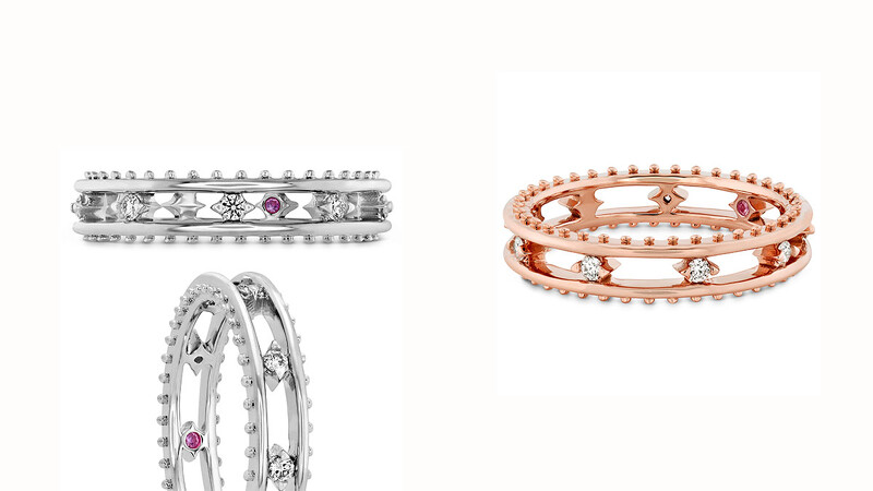 SLOANE PICOT FLOATING DIAMOND戒指 白K金/玫瑰金款式,鑽石、粉紅剛玉。SLOANE PICOT FLOATING DIAMOND戒指 玫瑰金,鑽石、粉紅剛玉