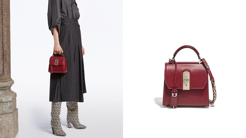 Salvatore Ferragamo BOXYZ酒紅色牛皮提包-小,NT64,900