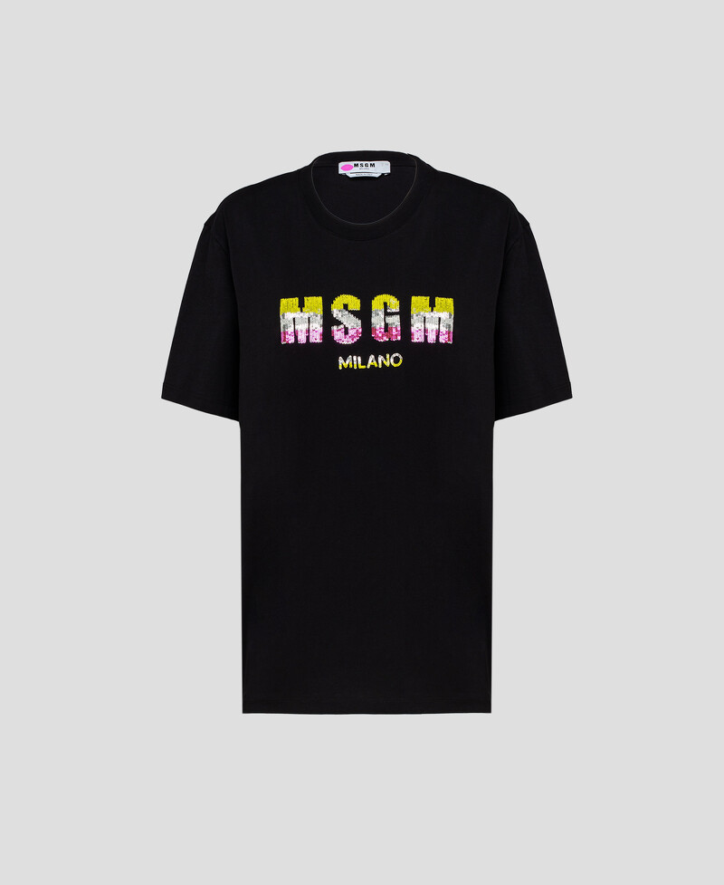 MSGM亮片LOGO黑色短袖上衣(NT$11,800)。