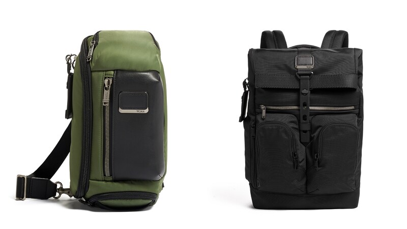 (左起)Alpha Bravo Kelly斜後背包(NT$11,200)、Alpha Bravo Lance後背包(NT$18,200)