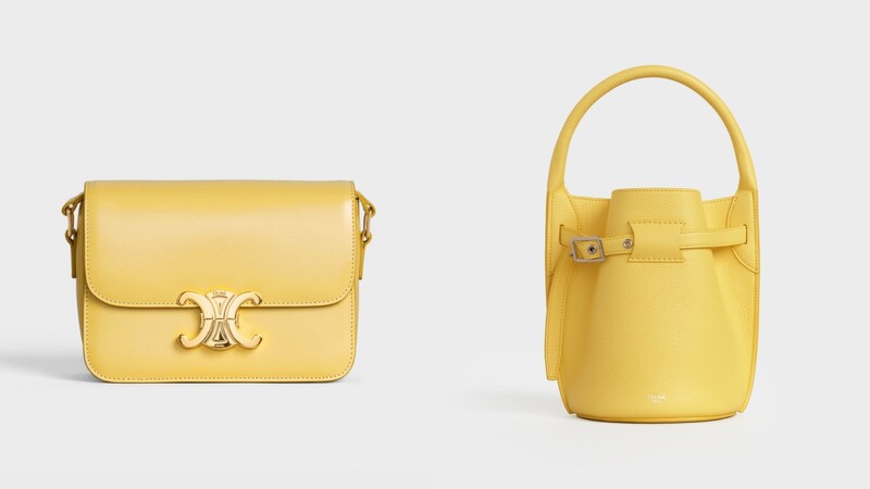 TRIOMPHE小牛皮肩背包(NT$105,000)、BIG BAG BUCKET小牛皮袖珍提包(NT$56,000)