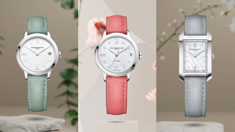 Baume et Mercie 名士 薄荷綠、淡粉紅和冰藍色錶帶手錶
