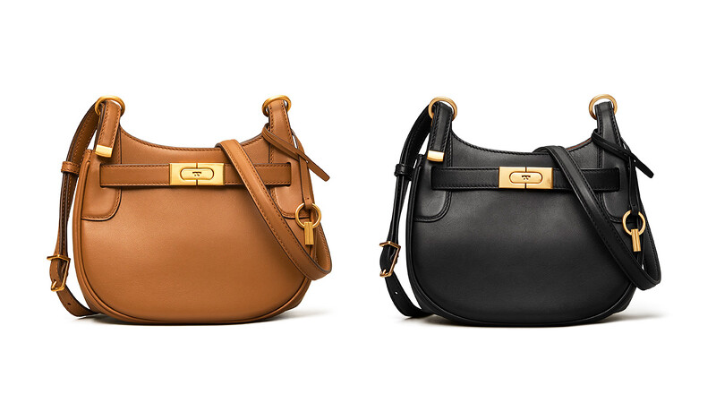 Tory Burch 焦糖褐光滑皮革Lee Radziwill馬鞍包、黑色光滑皮革Lee Radziwill馬鞍包,NT25,900。