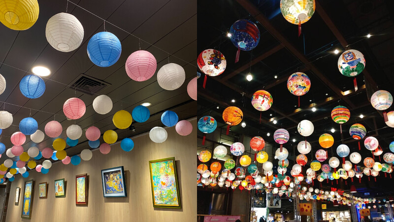 誠品站前店「馬卡龍燈籠隧道」;誠品台南小西門期間限定店「手繪燈籠海」
