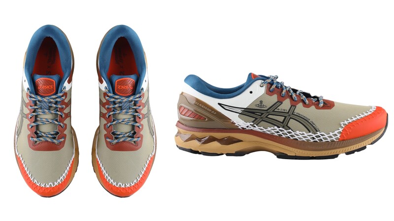 Asics X Vivienne Westwood Gel-Kayano 27大地色配上螢光橘+藍綠色