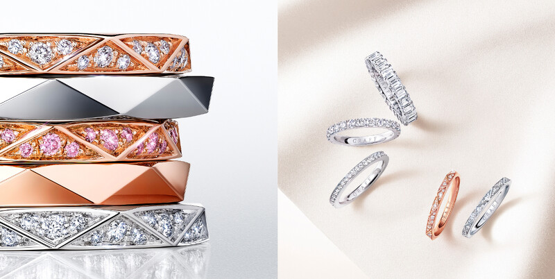 左:Laurence Graff Signature婚戒 (系列售價NTD 49,000起)、右:婚戒系列(售價店洽)