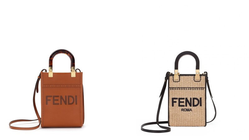 Fendi Vertigo系列 Mini Sunshine Shopper(左)玳瑁提把,售價NT$52,000(右)編織造型,售價NT$49,000