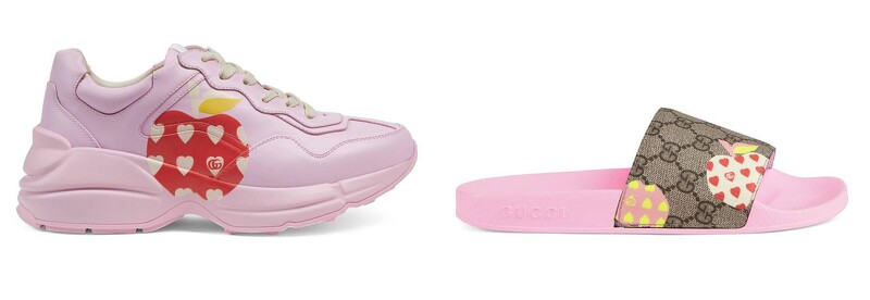 Gucci Les Pommes七夕情人節系列:Rhyton運動鞋NT32,500、拖鞋NT14,400。