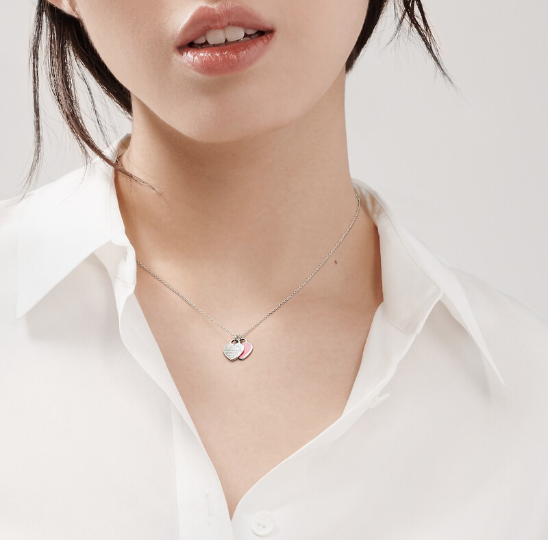 Tiffany & Co. Return to Tiffany™ 粉紅雙重心形吊飾鏈墜項鍊,純銀,迷你款,售價店洽