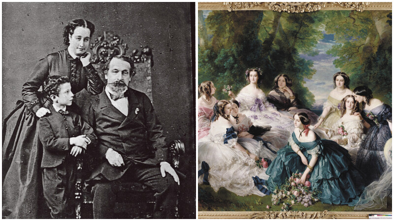 1844 Eugenie 毆仁妮皇后與拿破崙三世及兒子,Eugenie 皇后可說是Louis Vuitton的第一個VIP,時尚品味備受推崇。