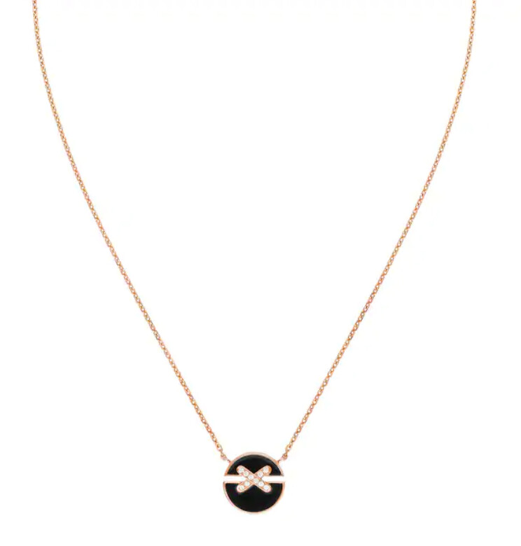 Chaumet Jeux De Liens Harmony系列吊墜項鍊,小型款,玫瑰金鑲嵌鑽石與黑色縞瑪瑙,售價店洽