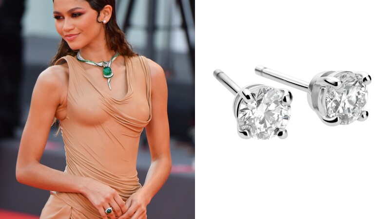 BVLGARI Griffe系列鑽石耳環——白K金耳環,、2顆圓形切割鑽石(總重約3克拉)