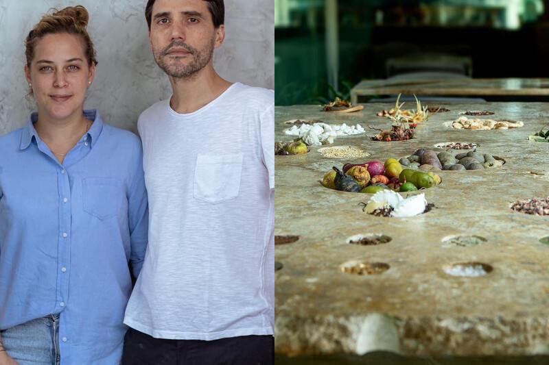 (左)主廚 Virgilio Martinez 與太太 Pía León。(右)在餐廳入口展示每日的食材是《Central》的用餐體驗之一。