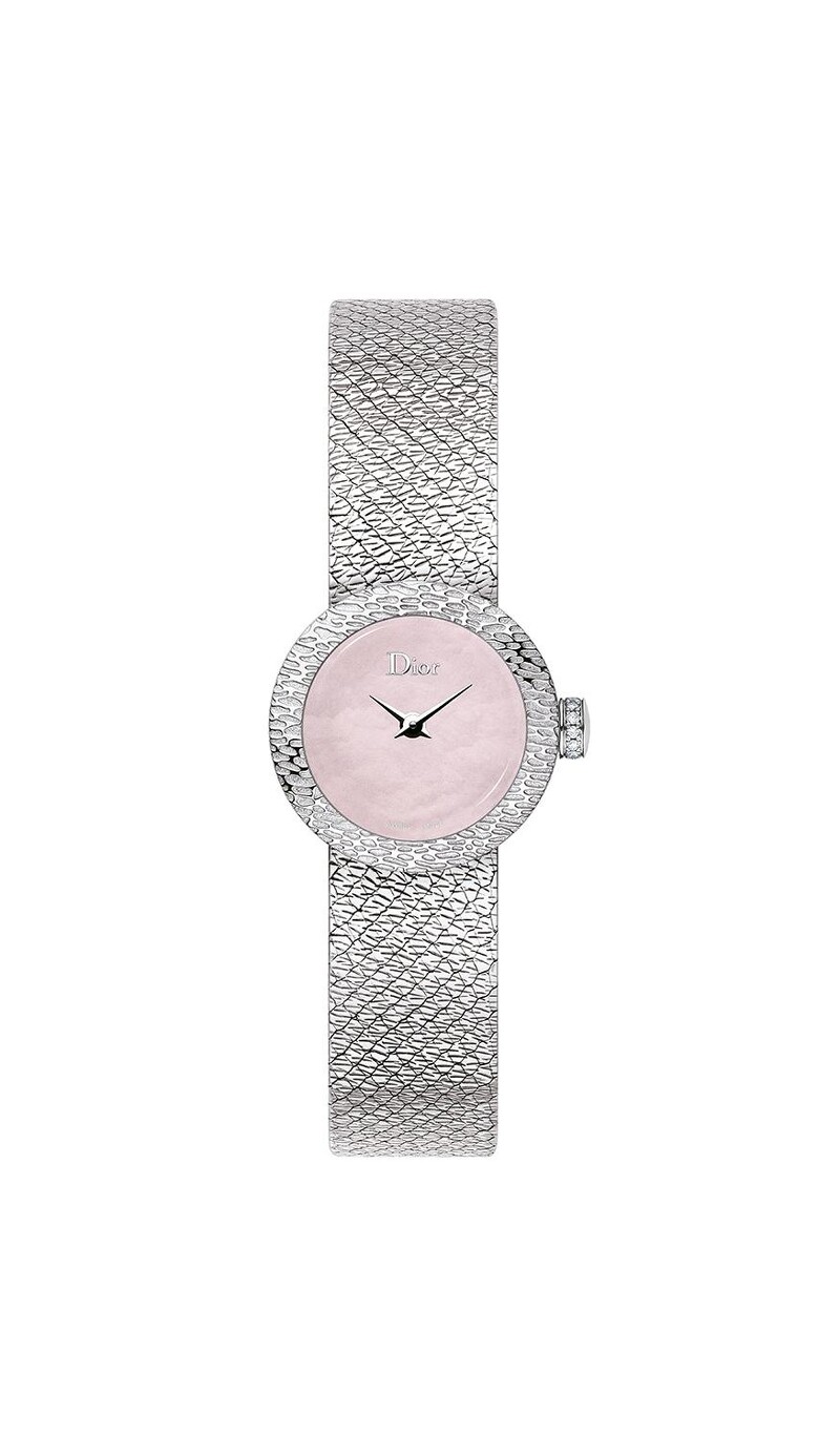 LA MINI D DE DIOR SATINE 19mm石英機芯 精鋼﹑鑽石及粉紅珍珠母貝 NTD 112,000