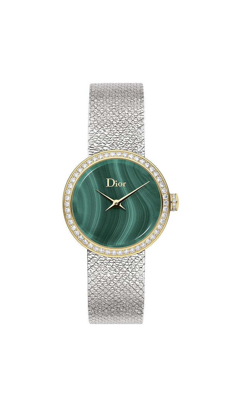 LA D DE DIOR SATINE MALACHITE 25mm 石英機芯 精鋼﹑18K黃金﹑鑽石及孔雀石 NTD340,000
