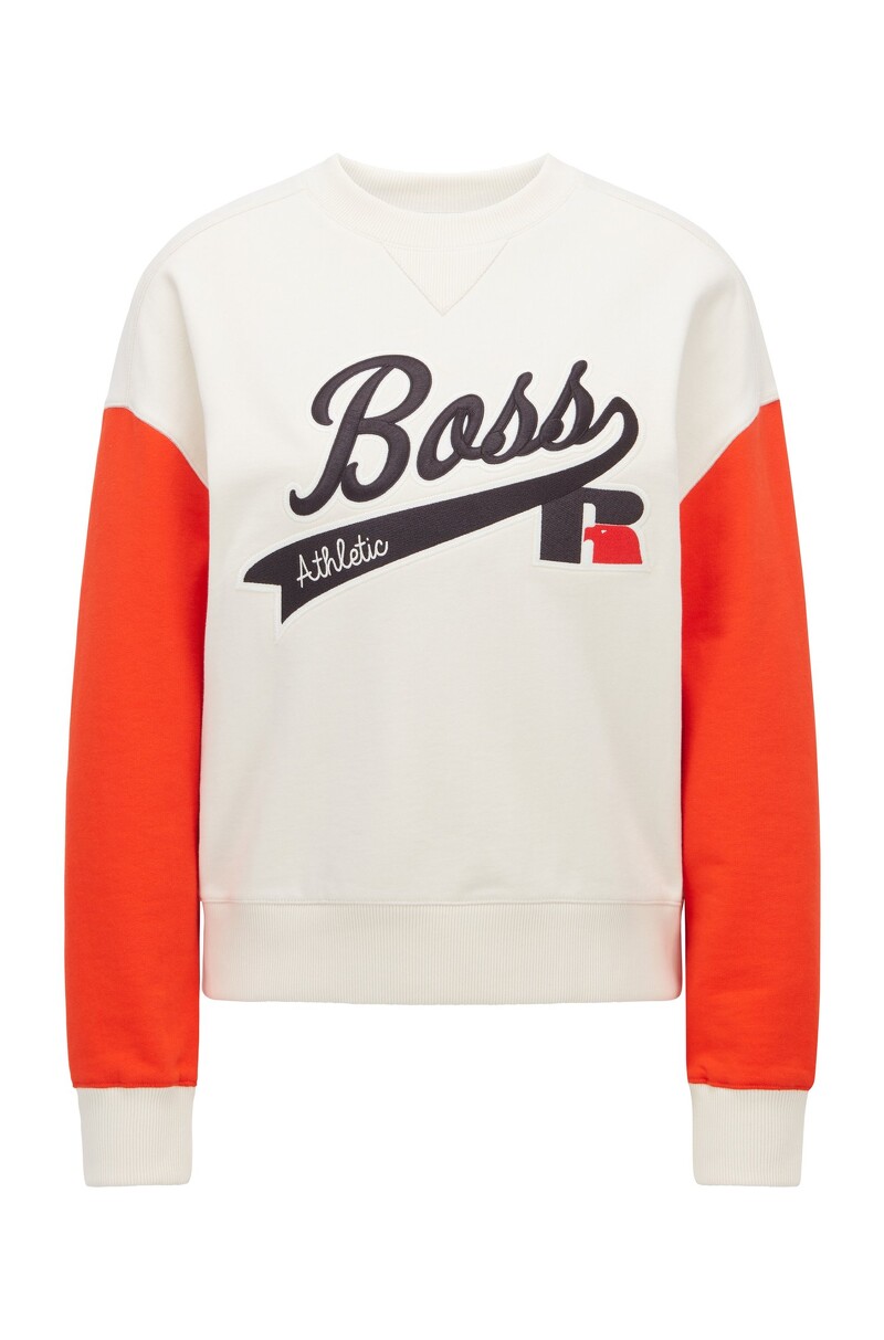 BOSS x Russell Athletic 系列米白鮮橘拼色運動棉衫,NT6,600。