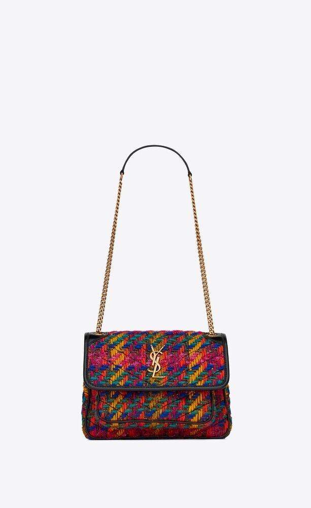 Saint Laurent 彩色粗花呢鍊條肩背包,NT70,000。