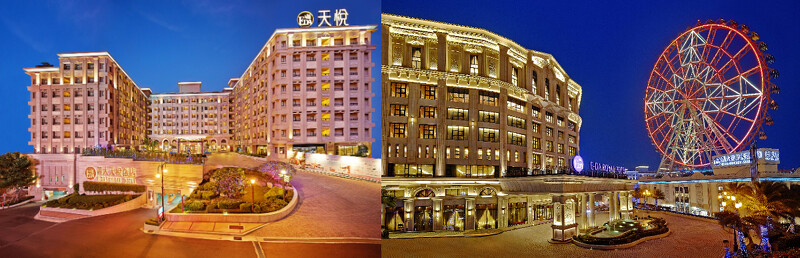 義大天悅飯店(左)、義大皇家酒店(右)都是國際級度假飯店。