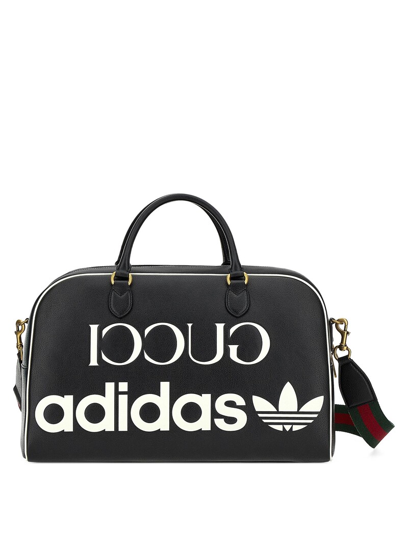 adidas X Gucci 黑色小號GG緹花肩背旅行包，NT 88,500