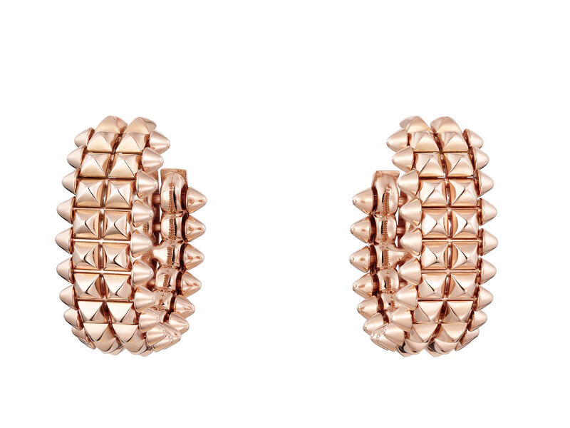 Clash de Cartier 2022年新款耳環，玫瑰金雙排方形釘，兩側飾以活動飾釘