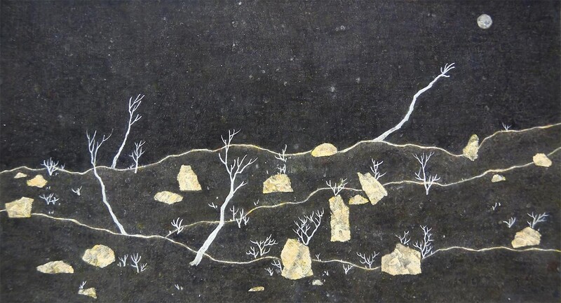阿波羅畫廊|Yu-Chu HUANG 黃郁筑|Desire Extension No.1慾望的伸展 No.1|41x75cm|Mixed media on paper 墨.炭.胡粉.水性顏料.礦物顏料.紙|2021