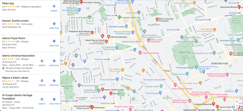google地圖中我居住區域與慕斯相關的地點。