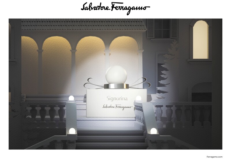 Salvatore Ferragamo Signorina Holiday 2022 Edition芭蕾女伶淡香精-雪花限定版產品主視覺。