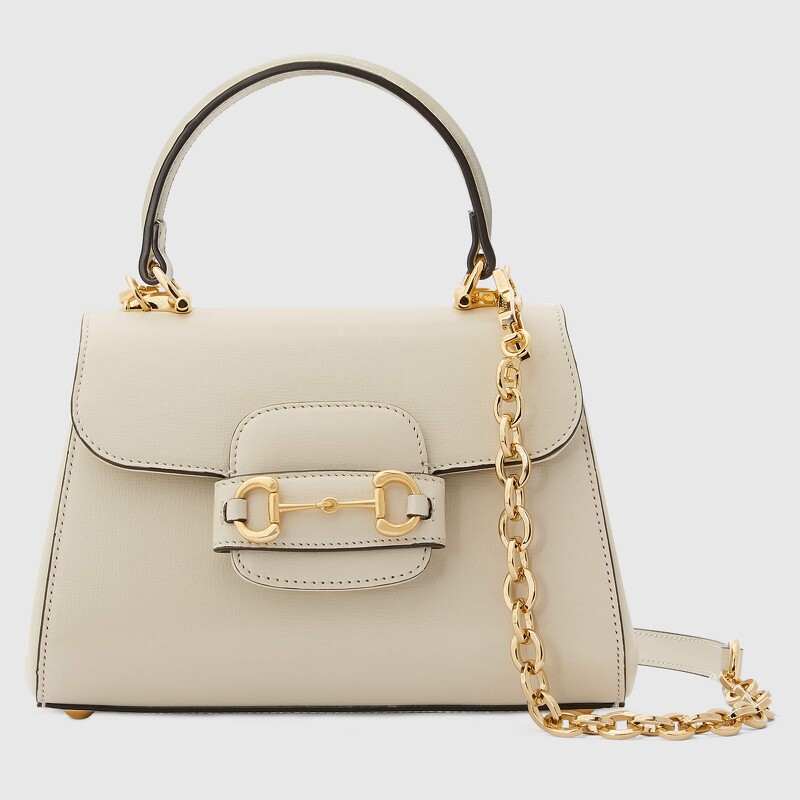 Gucci Horsebit 1955 中號白色皮革手提肩背包, $100,800
