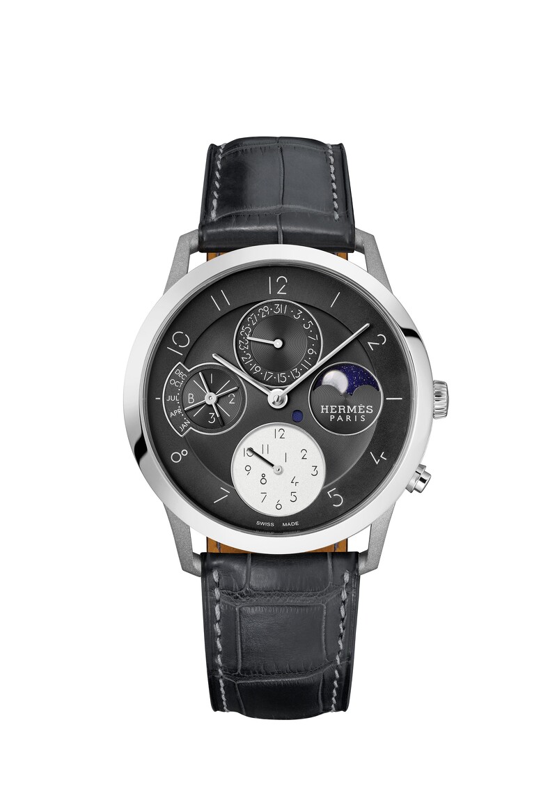 Slim 系列兩地時間萬年曆腕錶，Hermès。