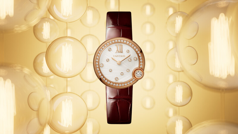 Ballon Blanc de Cartier玫瑰金鑲鑽腕錶,亞洲限定上市,單次發行。