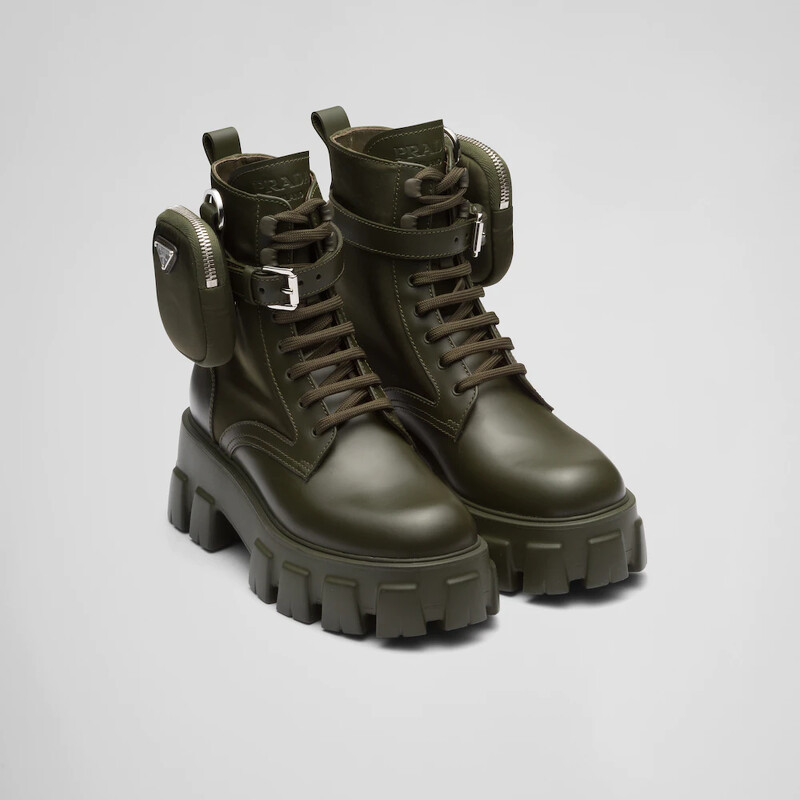 Prada 軍綠色皮革靴，NT59,000。