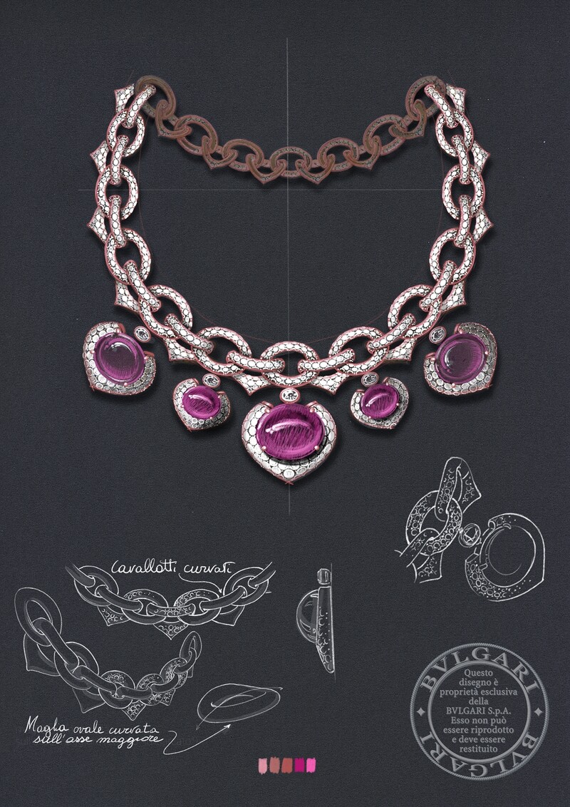 安海瑟薇絕美現身英國時尚大獎典禮!盤點Anne Hathaw BVLGARI Mediterrane系列Matrona Romana 頂級粉紅碧息與鑽石項鍊_設計草圖