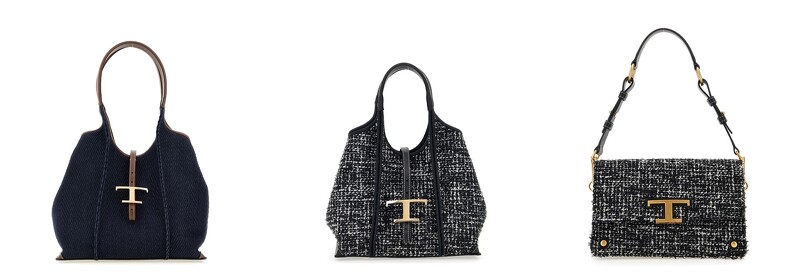 (左起)TOD’S T Timeless丹寧托特包(NT69,900)、TOD’S T Timeless織呢托特包(NT69,900)、TOD’S T Timeless織呢風琴包(NT79,900)