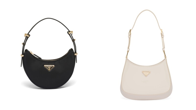 Prada Arqué Re-Nylon亮面皮革小巧肩背包NT.66,000、Prada Cleo漆皮皮革肩背包NT.85,000