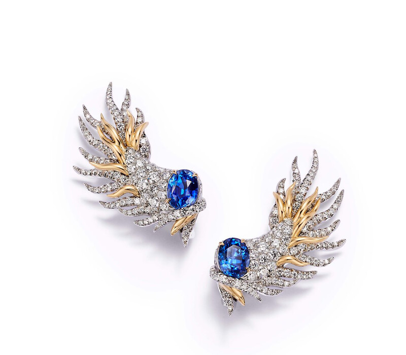 Jean Schlumberger by Tiffany Sea Coral 18K金與鉑金鑲嵌主石逾6克拉的藍寶石鑽石耳環
