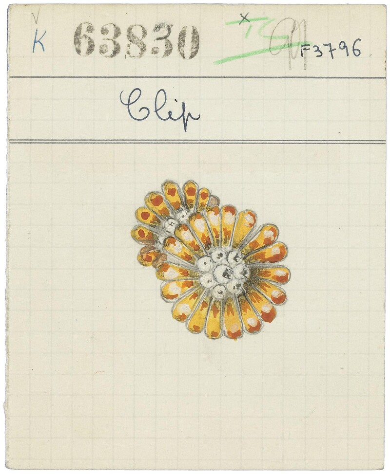 Archives Sunflower胸針產品記錄卡，創作於1950年