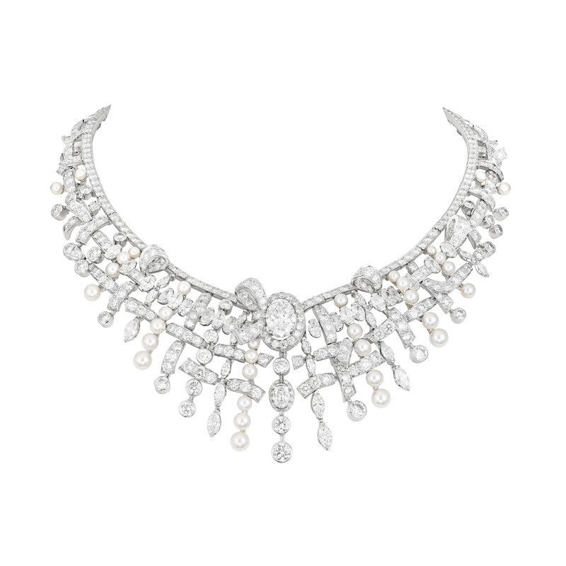 香奈兒頂級珠寶 Tweed Pastel 項鍊：18K 白金、鑽石及養珠
