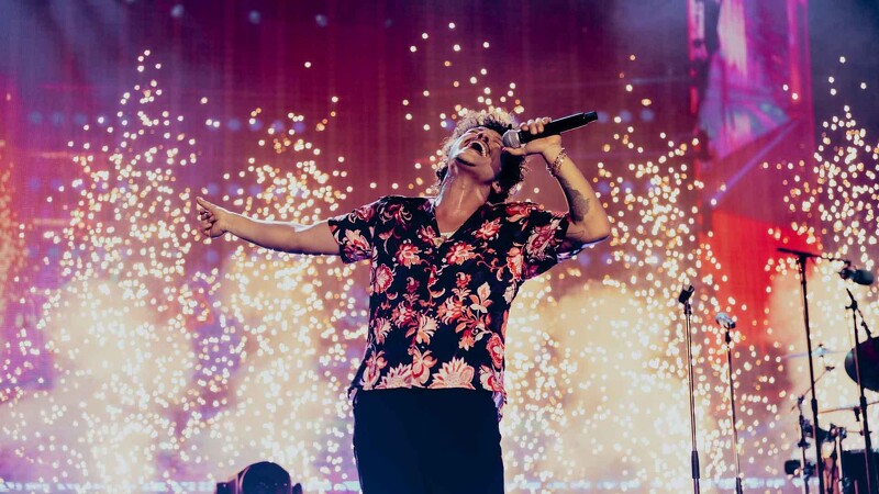 Bruno Mars interacting with the audience