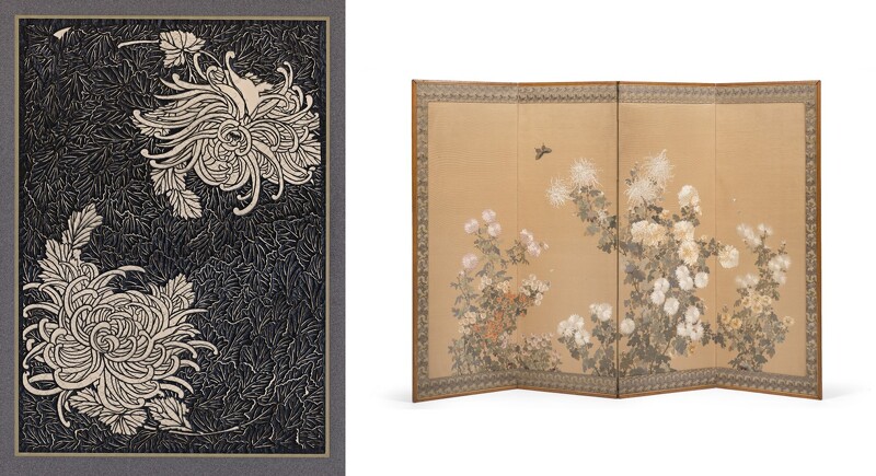 伊勢形紙(模板)_日本明治時代 (1868–1912年)巴黎裝飾藝術博物館;摺疊屏風(約 1889年)巴黎裝飾藝術博物館。