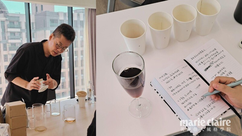 左:講師講解咖啡器具的相關知識。右:含金量超高的課程,讓現場學員筆記滿滿。
