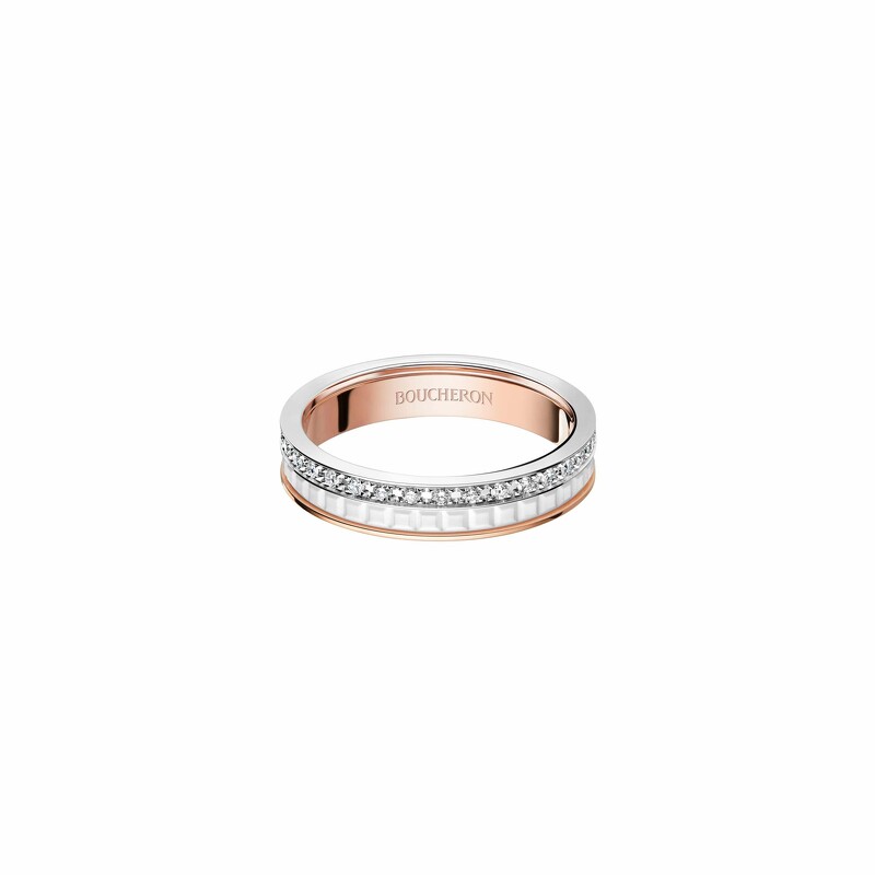Boucheron珠寶年度熱賣 Quatre White系列戒指,白金和玫瑰金750材質、高精密白陶瓷鑲嵌鑽石