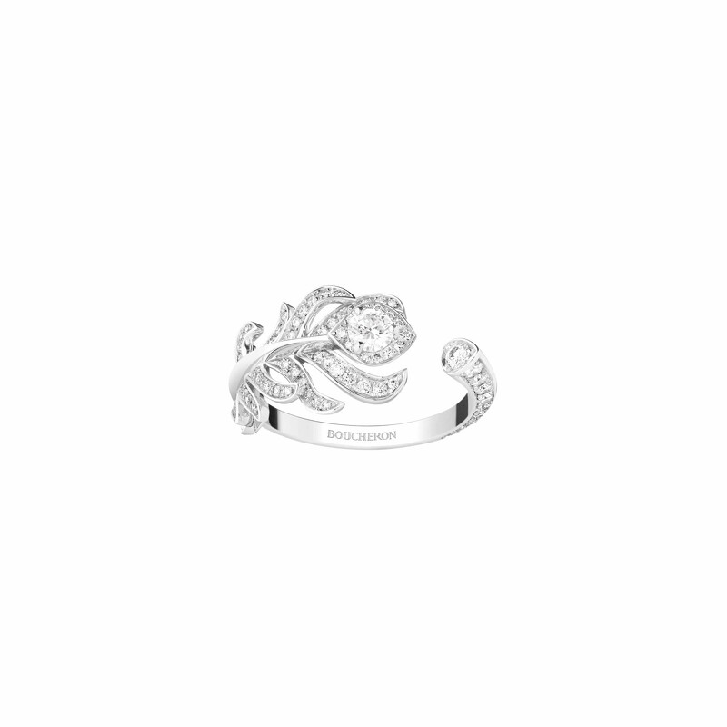 Boucheron珠寶年度熱賣 Plume de Paon系列戒指,白金750材質,鑲嵌鑽石
