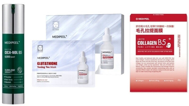 MEDI-PEEL美蒂菲積雪草B5微晶精華-6000(3天用)50g,NT1,398、谷胱甘肽亮白面膜5入,NT299、紅色乳酸膠原B5精華毛孔拉提面膜5入,NT299