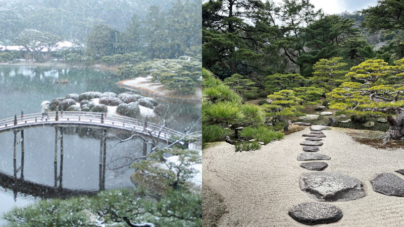 栗林公園冬季雪景及3月中景色,Photo/ww.my-kagawa.jp、Benny