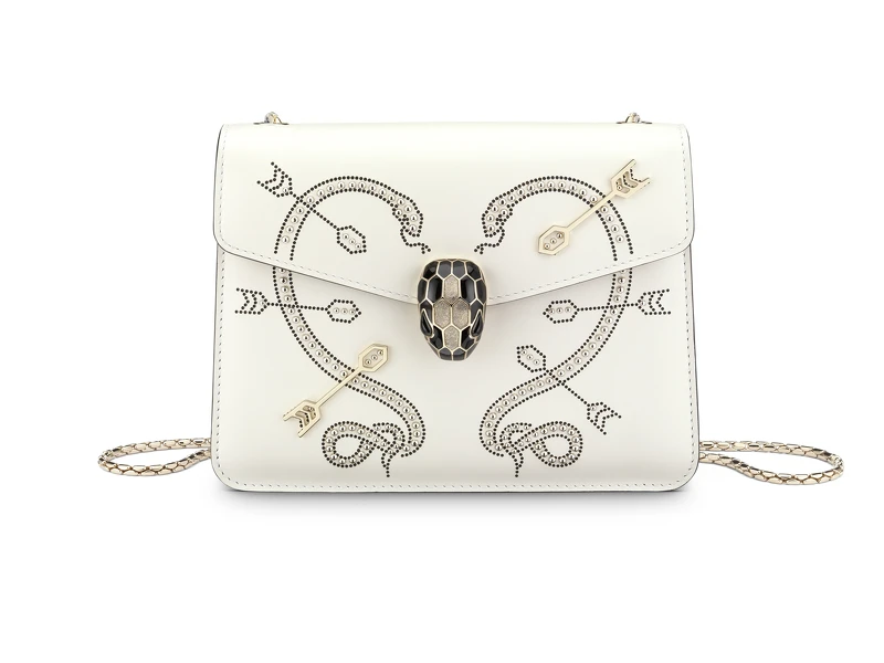 BVLGARI Serpenti Pop Heart 淨白瑪瑙色小牛皮肩背包