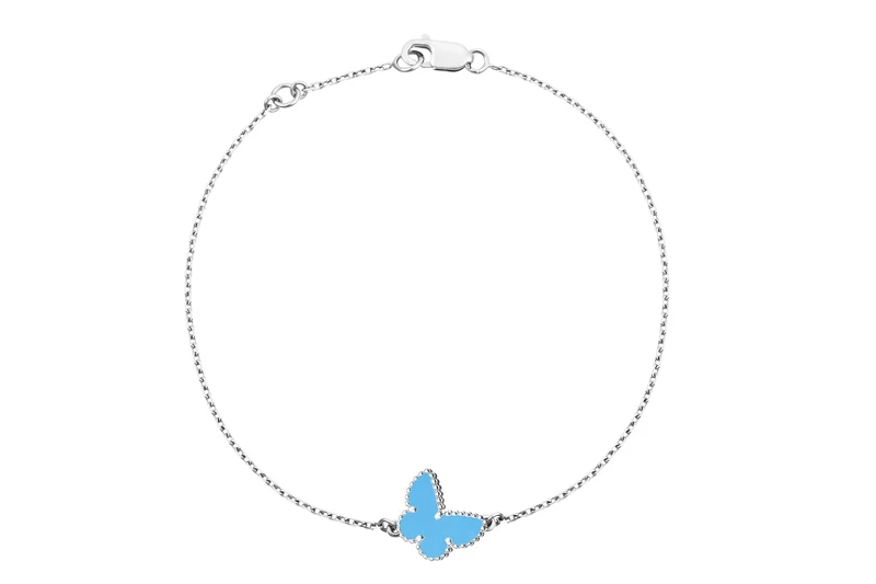 Sweet Alhambra系列白K金手鍊，綠松石蝴蝶墜飾。