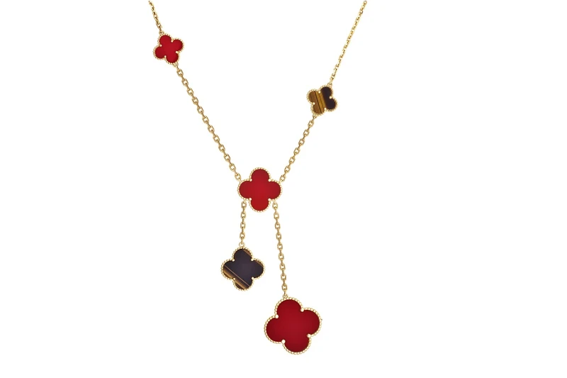 Magic Alhambra系列項鍊，紅玉髓、虎眼石 6枚墜飾。