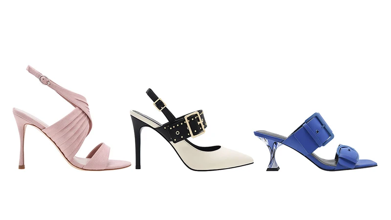 交叉帶高跟涼鞋NT1,990、鉚釘尖頭高跟鞋NT1,790、雙扣環拖鞋NT1,690 交叉帶高跟涼鞋NT1,990、鉚釘尖頭高跟鞋NT1,790、雙扣環拖鞋NT1,690