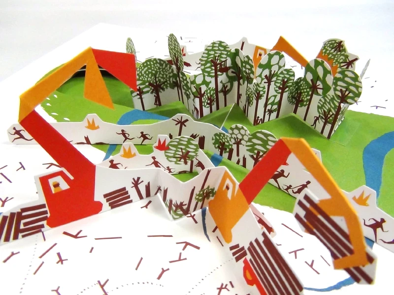 被譽為法國最美麗立體書的《樹懶的森林》以減法概念設計,翻頁即能看見樹林減少、河道改變,喚起讀者對地球資源消耗的警覺與關。 被譽為法國最美麗立體書的《樹懶的森林》以減法概念設計,翻頁即能看見樹林減少、河道改變,喚起讀者對地球資源消耗的警覺與關。