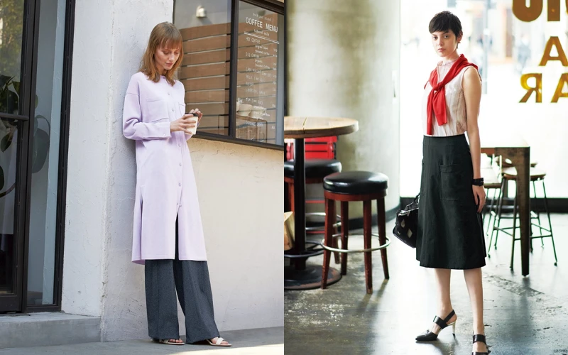 針織口袋長罩衫、丹寧灰藍色長寬褲all by ICB.紅色針織衫、條紋圓領無袖襯衫、口袋A字及膝裙、尖頭跟鞋all by ICB 針織口袋長罩衫、丹寧灰藍色長寬褲all by ICB.紅色針織衫、條紋圓領無袖襯衫、口袋A字及膝裙、尖頭跟鞋all by ICB